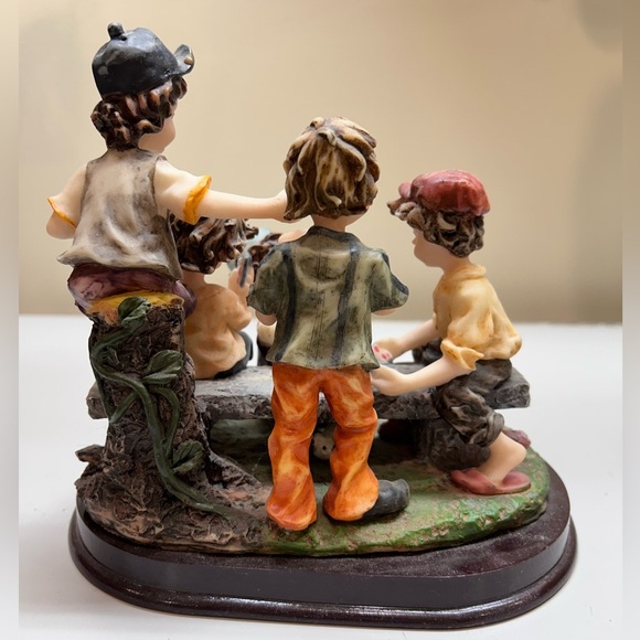 Vintage Monnet Collection Resin Art Piece Figurines Kids On Bench Playing Cards - Picture 2 of 6
